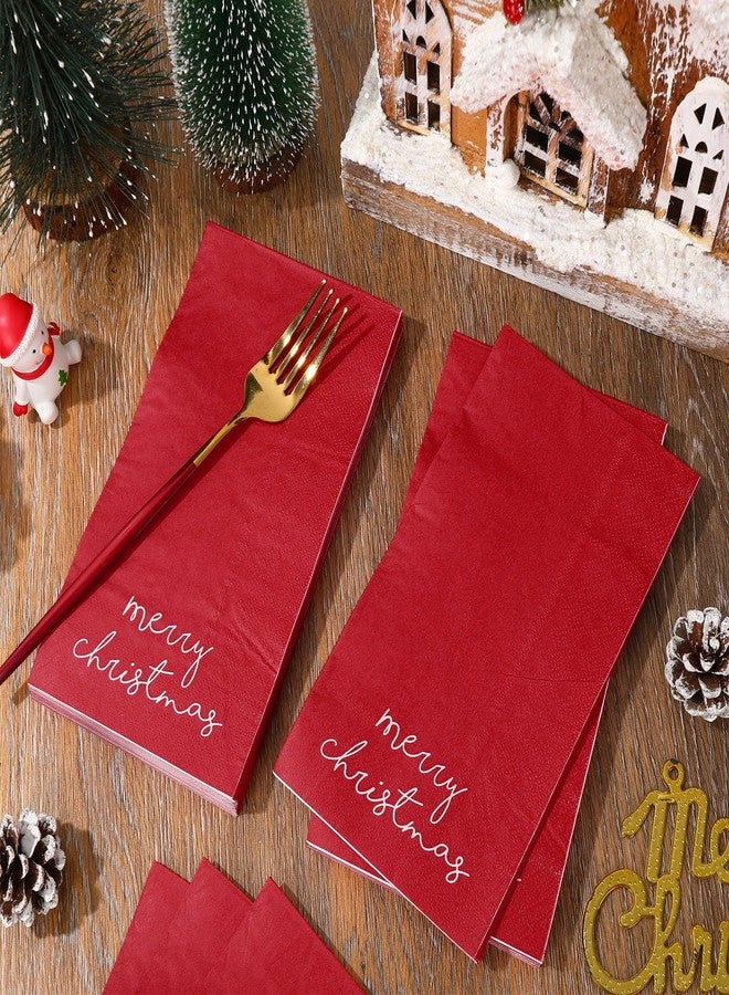 Whaline Merry Christmas Guest Napkins Red Disposable Paper Napkins Xmas Guest Hand Napkin Towel for Winter Party Supplies Bathroom Table Decor, 50Pcs - Image 4